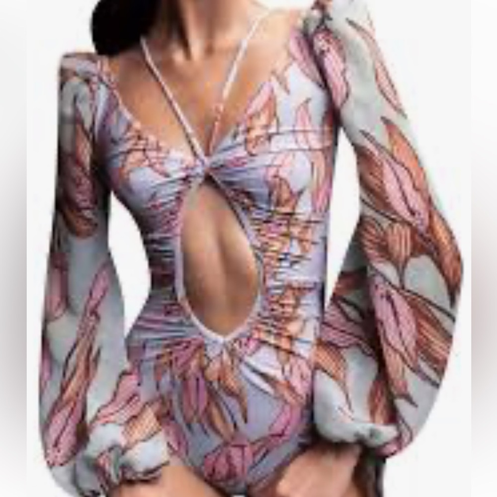 Floral Pink and Blue One Piece Swimsuit Size Large